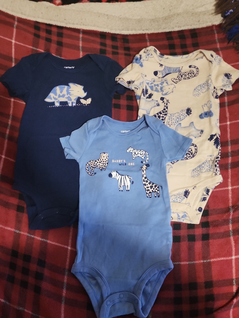 Carter's Navy, Light Blue, and Cream Safari Animal One-Piece Bodysuit Set